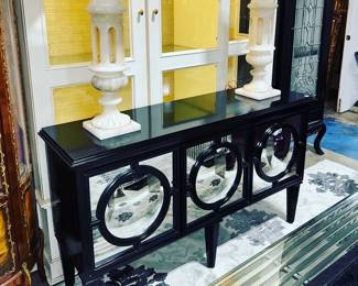 Mirrored Console table and Alabaster Lamps Orlando Estate Auction