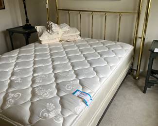 Queen size brass bed with mattress set