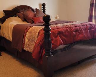 Queen mattress & boxspring, Cannonball with carved detail,  headboard and footboard, two matching nightstands