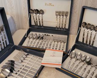 Pintinox stainless steel fine flatware sets, 12 five-piece placesettings