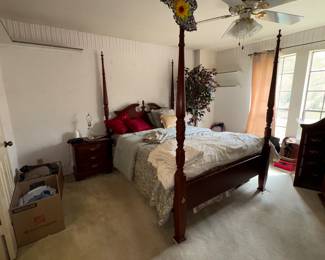 Upstairs master bedroom: 4 poster queen bed with mattress set