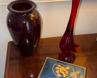 Ruby Red Vase, Goose (sold) Music Box Italy (sold)