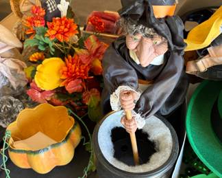 Fall decorating flowers, animated witch