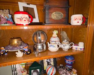Santa Mugs, Hot air balloon figurine, teddy bears, mini tea pots, snow globes