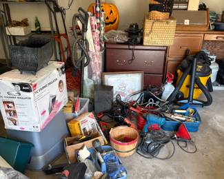 Electric tools, File Cabinet, Large desk, Extension Cords, attic Stairs insulation