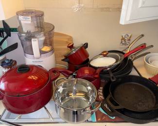 Pots & pans, cast iron pans, food processor, Cutting boards