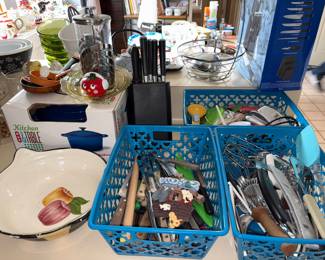 French press, stock pot, utensils