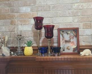 Angel Lamp, Cobalt Candle Holders, Ruby Glass Candle Holders