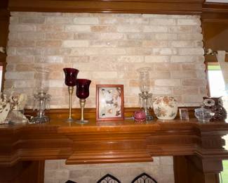 Vintage Electric Glass Hurricane Lamp Set Etched Glass Shades & Crystals