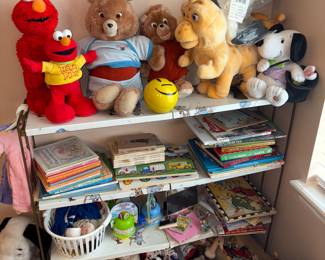 Elmo, Teddy Ruxpin, Grubby, Snoopy, Books
