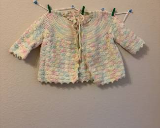 Precious vintage crocheted baby sweater - has matching receiving blanket