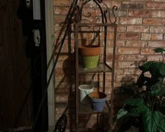 Shepherd's hook and plant etagere 