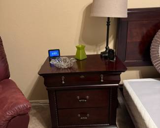Matching bedside tables (2), dresser, chest of drawers and queen sleigh bed frame.