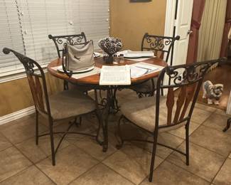Wrought iron and oak dining set