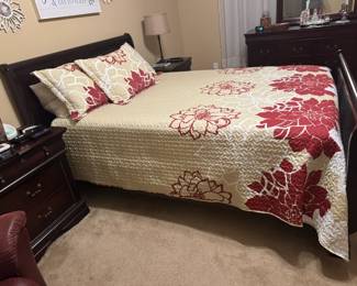 Queen sleigh bed frame, adjustable mattress, queen comforter with sham set