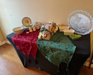 Christmas china, other holiday dishware and linens.