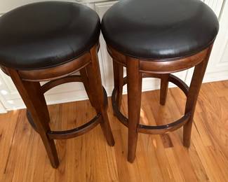 2 leather and solid wood bar stools