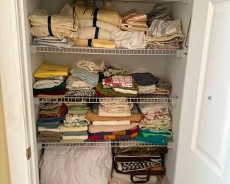 Linens: king sheet sets and single, queen sheets, bath towels, hand towels, face cloths, pillow cases, mattress pads, blankets