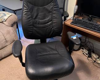 New!Office Star™ Ergo Multifunction Leather Chair, 46 1/4"H x 27 1/4"W x 27 1/2"D, Black Frame, Black Leather