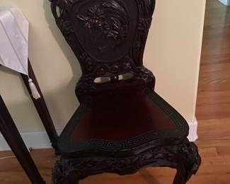 Early 20th late 19th Century Antique Japanese Stained Hinokiwood Side Chair 
