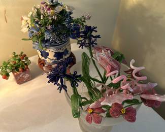 Hand made glass seed bead flowers Ca 1950