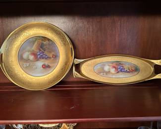 Antique Austrian24 kt Gold plated painted porcelian plate signed 