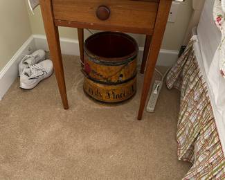 Primitive Wooden Bucket Wood Pail Stave handle hand painted carved
