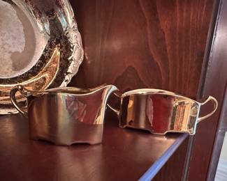 22K GOLD PORCELAIN OPEN CREAMER AND SUGAR