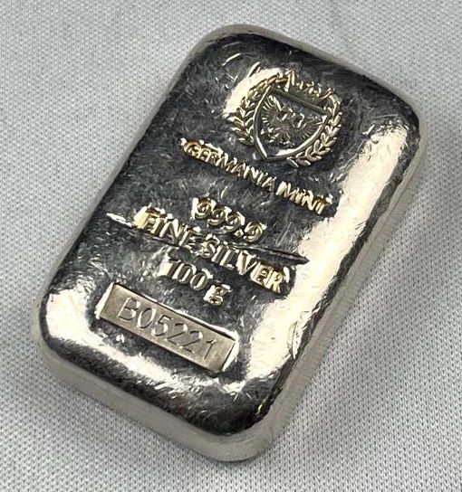 100g Silver Bar, Germania Poured 999.9