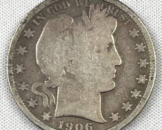 1906 Barber Silver Half Dollar, US 50c Coin