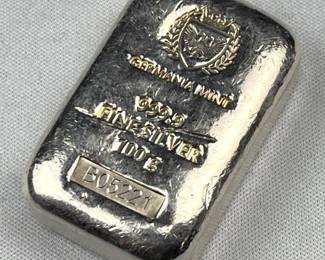 100g Silver Bar, Germania Poured 999.9