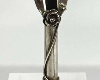 925 Silver Vtg Rose Vase Boutonniere Holder Lapel