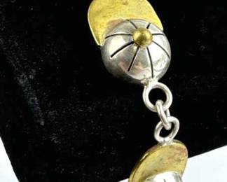 925 Silver Mexico Two-Tone Baseball Cap Link Brace