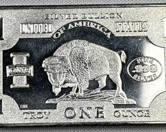 1oz Silver Bar, Buffalo Prooflike .999 Fine