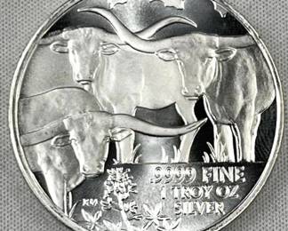 1oz Silver Texas Longhorn Round 2014 .9999