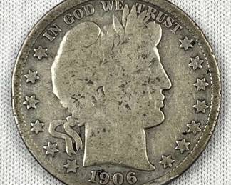 1906 Barber Silver Half Dollar, US 50c Coin
