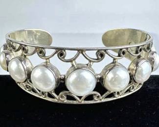 925 Silver Artisan Cultured Pearl Cuff Bracelet