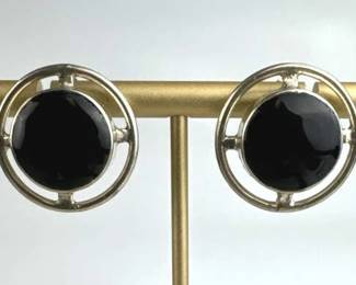 925 Silver Taxco Mexico Round Onyx Post Earrings