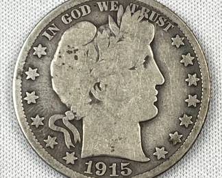 1915-D Barber Silver Half Dollar, US 50c Coin