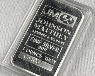 1oz Silver Bar, Johnson Matthey .999 Fine