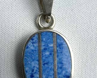 925 Silver Taxco Mexico Lapis Inlay Pendant