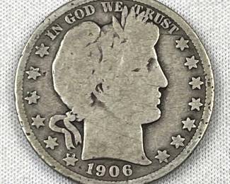 1906-D Barber Silver Half Dollar, US 50c Coin