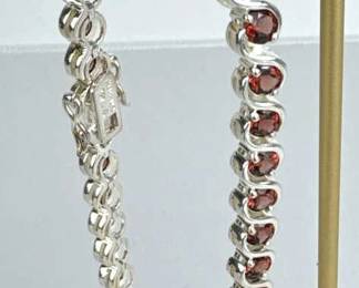 925 Silver Round Garnet Tennis Bracelet
