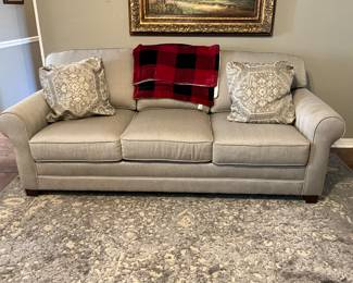 Sofa, sofa pillows & blanket - living room