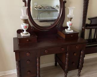 Antique mahogany vanity with mirror.  $350