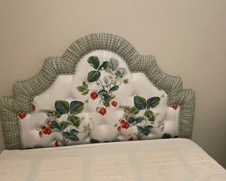 Custom upholstered queen headboard with clean, good quality mattress & boxsprings.  $400