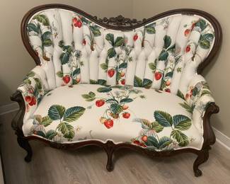 Custom newly upholstered Victorian settee.  $500