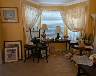 Console Table, Counter Height Stools