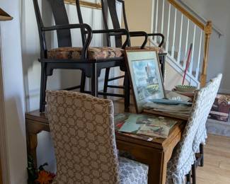 Dinning Room Table Set with Leaf, Modern Table, Asian Inspired King & Queen Chairs,  Captain Chair