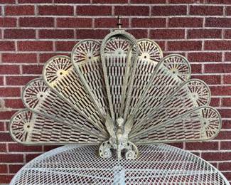 Vintage Griffin Gargoyle Brass Folding Fan Fireplace Screen